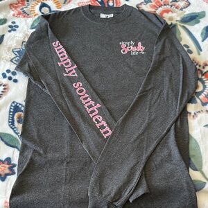 Simply Southern Charcoal and Pink Crew Neck long sleeve top